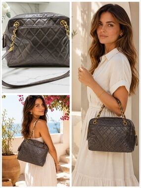 CHANEL Vintage Brown Quilted Lambskin Camera Bag GHW Series 4 1997